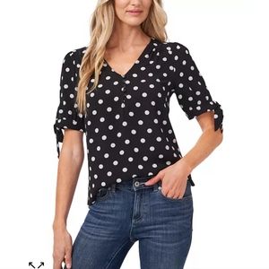 Cece Womens Dot Tie Sleeve Blouse. NWOT